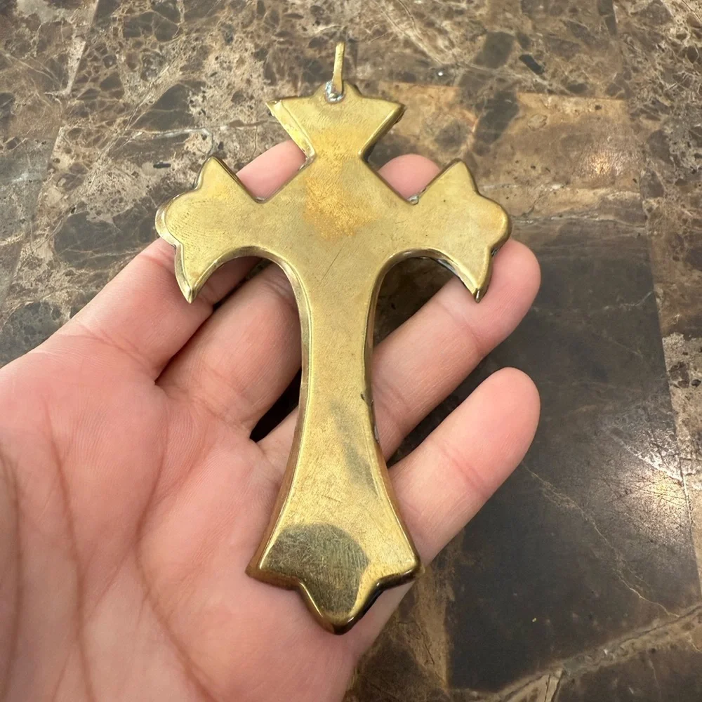 Tibetan Brass Inlay Cross - Picture 2 of 4